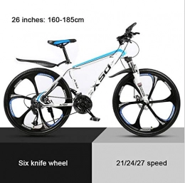 KEMANDUO Bike KEMANDUO 26"mountain bike shock absorber with the top six white blue cutter wheel, high carbon hard mountain bike, adjustable seats, 21 / 24 / 27-speed, 27speed