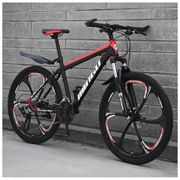 KFMJF Bike KFMJF 26 Inch Men's Mountain Bikes, High-carbon Steel Hardtail Mountain Bike, Mountain Bicycle with Front Suspension Adjustable Seat, 30 Speed, Black Red 6 Spoke