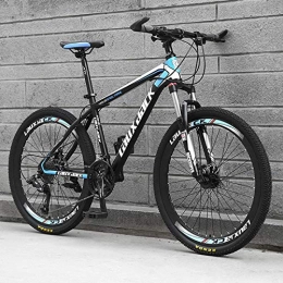 KUKU Bike KUKU 21-Speed Full Suspension Mountain Bike, 26-Inch High-Carbon Steel Mountain Bike, Double Disc Brakes, Suitable for Sports And Cycling Enthusiasts, Black and blue