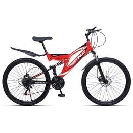 KUKU Mountain Bike KUKU 26-Inch High-Carbon Steel Mountain Bike, 21-Speed Full Suspension Mountain Bike, Double Disc Brakes, Suitable for Sports And Cycling Enthusiasts, red