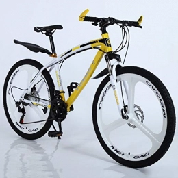 KUKU Bike KUKU 26-Inch High-Carbon Steel Mountain Bike, 24-Speed Men's Mountain Bike, Double Disc Brakes, Suitable for Sports And Cycling Enthusiasts, white yellow