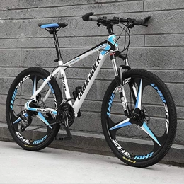 KUKU Bike KUKU 26-Inch Men's Mountain Bike, 21-Speed High-Carbon Steel Mountain Bike, Dual Disc Brakes, Suitable for Sports And Cycling Enthusiasts, White and blue