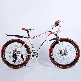 KUKU Mountain Bike KUKU Mountain Bike 26 Inch, 21-Speed High Carbon Steel Mountain Bike, Full Suspension Mountain Bike, Outdoor Bike, Suitable for Sports And Cycling Enthusiasts, white red