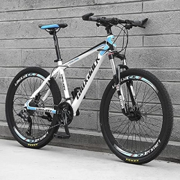 KUKU Bike KUKU Mountain Bike 27-Speed, 26-Inch High-Carbon Steel Mountain Bike, Dual Disc Brakes, Full Suspension, Suitable for Sports And Cycling Enthusiasts, white and blue