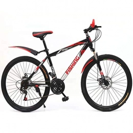 Leader Mountain Bike Leader Mountain Bikes, 21 Speed Double Disc Brake Bicycle, Front+Rear Mudgard, High-Carbon Steel, Suitable for Commuting To Work, Travel, 24Inch, black red