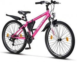 Licorne Bike Bike Licorne Bike Guide, 26 inches, 24 inches, 20 inch mountain bike, Shimano 21 speed gears, fork suspension, children's bicycle, boys and girls bicycle, frame bag, pink / white, 26