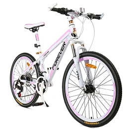 LLF Bike LLF Pink Mountain Bike, Variable-speeds, 24 / 26-Inch Wheels, Aluminum Frame, dual Disc Brakes Bicycle Shock Absorption Mountain Bike(Size:27 speed, Color:26inch)
