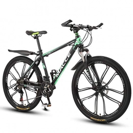 LOISK Bike LOISK Mountain Bike - 26 Inch Adults Mountain Trail Bike High Carbon Steel Bold Suspension Frame Bicycles 21 / 24 / 27 Speed Gears Disc Brakes Mountain Bicycle, Black Green, 21 Speed