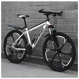 FHKBK Bike Men Hardtail Mountain Bikes 24 inch, Mountain Trail Bike Dual Disc Brake, High-carbon Steel All Terrain Mountain Bicycle with Front Suspension, Adjustable Seat, White 6 Spokes, 30 speed