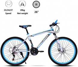 Shirrwoy Bike Mountain Bike 26 Inch, 21 / 24 / 27 Speed with Double Disc Brake, Adult MTB, Hardtail Bicycle with Adjustable Seat, Thickened Carbon Steel Frame, Spoke Wheel, Blue, 24 speed