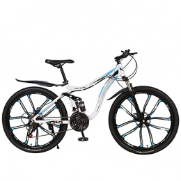 SHUI Bike Mountain Bike，26 Inch 27 / 24 / 21 Speed Road Bicycle Carbon Steel Frame Double Shock-absorbing Cross-country Soft Tail Offroad Cycling Men Woman Racing Ride White 10 wheel-21 spd