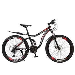 FXMJ Bike Mountain Bike, 26 Inch 27 Speed Double Disc Brake Bicycles with High Carbon Steel Frame, Full Suspension MTB, Magnesium Wheel, Black Red