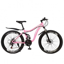FXMJ Bike Mountain Bike, 26 Inch 27 Speed Double Disc Brake Bicycles with High Carbon Steel Frame, Full Suspension MTB, Magnesium Wheel, Pink