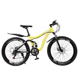 FXMJ Mountain Bike Mountain Bike, 26 Inch 27 Speed Double Disc Brake Bicycles with High Carbon Steel Frame, Full Suspension MTB, Magnesium Wheel, Yellow