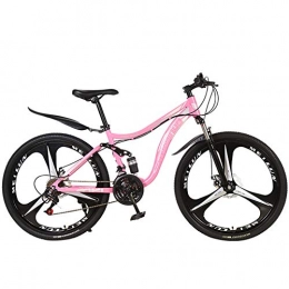 FXMJ Bike Mountain Bike, 26in 21-Speed Disc Brake Shifter Bicycle Full Suspension MTB Bicycle for Adult Teens, Pink