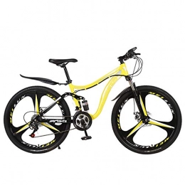 FXMJ Bike Mountain Bike, 26in 21-Speed Disc Brake Shifter Bicycle Full Suspension MTB Bicycle for Adult Teens, Yellow