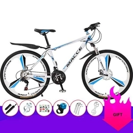 Dsrgwe Mountain Bike Mountain Bike, 26inch Hardtail Mountain Bicycle, Dual Disc Brake and Front Suspension, 21 Speed, 24 Speed, 27 Speed (Color : White+Blue, Size : 27 Speed)