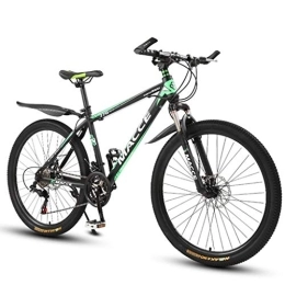 Dsrgwe Mountain Bike Mountain Bike, 26inch Spoke Wheel, Carbon Steel Frame Mountain Bicycles, Double Disc Brake and Front Fork (Color : Green, Size : 27-speed)