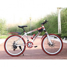 Dsrgwe Bike Mountain Bike, Steel Frame Hard-tail Bicycles, 26inch Wheel, Dual Disc Brake and Front Suspension, 21 Speed, 24 Speed (Color : White+Red, Size : 21 Speed)