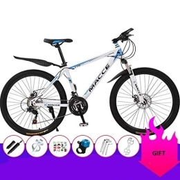 Dsrgwe Bike Mountain Bike, Steel Frame Mountain Bicycles, Double Disc Brake and Front Suspension, 26inch Spoke Wheel (Color : White+Blue, Size : 21 Speed)