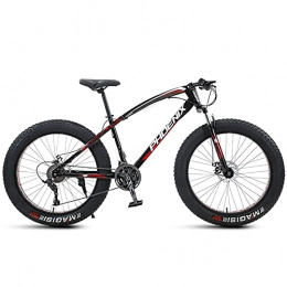 NENGGE Mountain Bike NENGGE 24 Inch Mountain Bike for Boys, Girls, Mens and Womens, Adult Fat Tire Mountain Bicycle, Carbon Steel Beach Snow Outdoor Bike, Hardtail, Disc Brakes, Red, 7 Speed