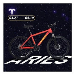 NENGGE  NENGGE 27 Speed 26 Inch Mountain Bike Magnesium Alloy and High Carbon Steel with Constellations Seat, Front Suspension Disc Brake Outdoor Bikes for Men Women, Aries