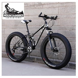 NENGGE Bike NENGGE Full Suspension Mountain Bikes with Dual Disc Brake for Adults Men Women, High-Carbon Steel Fat Tire Mountain Trail Bike All Terrain Mountain Bicycle, Black, 24 Inch 7 Speed