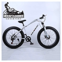NENGGE Mountain Bike NENGGE Hardtail Mountain Bikes with 24 Inch Fat Tire for Adults Men Women, Anti-Slip Mountain Bicycle with Front Suspension & Mechanical Disc Brakes, High Carbon Steel Frame, White, 24 Speed