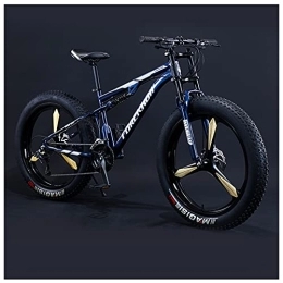 NENGGE  NENGGE Mens Women Fat Tire Mountain Bike, 26-Inch Wheels, 4-Inch Wide Off-road Tires, 7 / 21 / 24 / 27 / 30 Speed Full Suspension Moutain Bicycle for Adults Teens, Carbon Steel, 30 Speed, Blue 3 Spoke