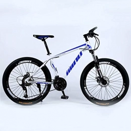  Mountain Bike Novokart- Country Mountain Bike 24 Inch with Double Disc Brake, Adult MTB, Hardtail Bicycle with Adjustable Seat, Thickened Carbon Steel Frame, White Blue, Spoke Wheel, 21-stage shift