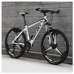 Mnjin Mountain Bike Outdoor sports Mountain Bike 26 Inches, 3 Spoke Wheels with Dual Disc Brakes, Front Suspension Folding Bike 27 Speed MTB Bicycle, White