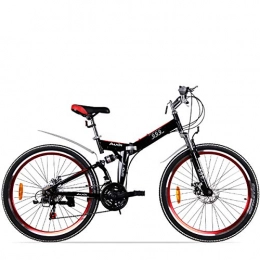 PXQ Mountain Bike PXQ 24 / 26 Inch Adult Folding Mountain Bike High Carbon Steel 21 Speeds Double Disc Brake Bicycle, Red, 24inch