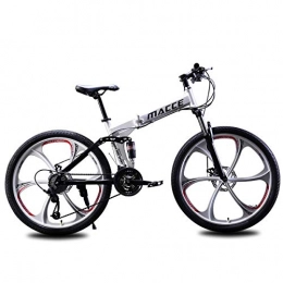 PXQ Mountain Bike PXQ Adults Folding Mountain Bike 21 / 24 / 27 Speeds Dual Disc Brakes Double Shock Absorption Off-road Bicycle 24 / 26 Inch with High Carbon Soft Tail Frame, White, B24Inch27S