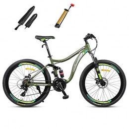 Qj Bike Qj Mountain Bike, 24 Speed 26 Inch Carbon Steel Frame Men / Women Hardtail Bicycles, Double Disc Brake And Full Suspension, Green