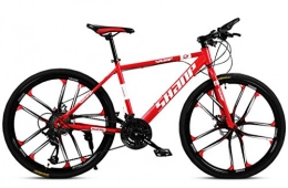 Qj Bike Qj Mountain Bike, 26" inch 10-Spoke Wheels High-carbon Steel Frame, 21 / 24 / 27 / 30 speed Adjustable MTB Bike With Disc Brakes and Suspension Fork, Red, 24Speed