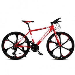 Qj Bike Qj Mountain Bike, 26" Inch 6-Spoke Wheels High-Carbon Steel Frame, 21 / 24 / 27 / 30 Speed Adjustable MTB Bike with Disc Brakes And Suspension Fork, Red, 27Speed