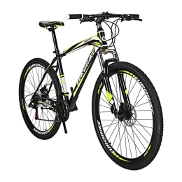 QQW Mountain Bike QQW Mountain Bike 21 Speed Dual Disc Brake for Mens Front Suspension Bicycle / Yellow