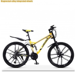QZ Mountain Bike QZ Mens Off-Road Downhill Mountain Bike, Double Disc Brake Adult Snow Bikes, High-Carbon Steel Frame Beach Bicycle, 26 Inch Wheels (Color : Yellow, Size : 24 speed)