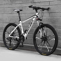  Bike Stylish 10 Spoke Wheels Mountain Bicycles Hydraulic Double Disc Brake Mountain Bike Male and Female Students Road Bike 24 Inch Wheel MTB, Black & White, 24 Speed
