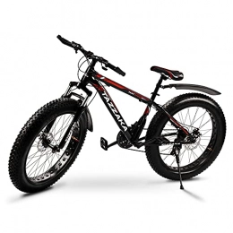 Tazzaka 26 * 4.0 Inch Thick Wheel Mountain Bikes, Adult Fat Tire Mountain Trail Bike, 21 Speed Bicycle, High-carbon Steel Frame, Dual Full Suspension Dual Disc Brake Bicycle, Red [UK Stock