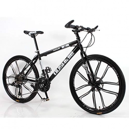 FJW Mountain Bike Unisex Hardtail Mountain Bike, 26inch 10-Spoke Wheels High-carbon Steel Frame MTB Bike, 21 / 24 / 27 / 30 Speeds Double Disc Brake Commuter City Bike, Black, 24Speed