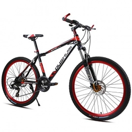 FJW Bike Unisex Mountain Bike, 21 / 24 / 27 Speed High-carbon Steel Frame 26 Inches Double Disc Brake Suspension MTB Bike, Red, 24Speed