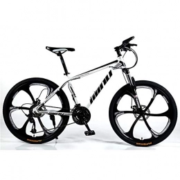 FJW  Unisex Mountain Bike, 26" inch 6-Spoke Wheels High-carbon Steel Frame, 21 / 24 / 27 / 30 speed Adjustable MTB Bike With Disc Brakes and Suspension Fork, White, 27Speed