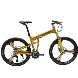 W&TT Mountain Bike W&TT Adults 26 Inch Folding Mountain Bike 21 / 27 Speeds Off-road Bike 17" Aluminum Alloy Frame Bicycles with Suspension Shock Absorber and Disc Brake, Yellow, 21S