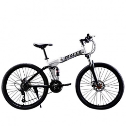 W&TT Bike W&TT Adults Mountain Bike 21 / 24 / 27 Speeds Off-road Double Shock Absorption Bicycle 24 / 26 Inch High Carbon Soft Tail Folding Bicycle with Dual Disc Brakes, White, C26Inch21S