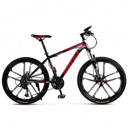WANYE Mountain Bike WANYE 26" High Carbon Steel Mountain Bike for Adult & Teenagers, 21 / 24 / 27-Speed Dual Disc Brakes, MTB Light Weight, 10-Spokes, Multiple Colors black red-21speed