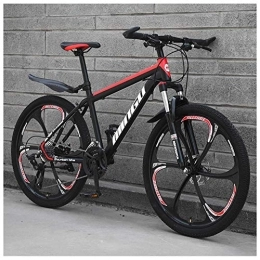 WJSW Mountain Bike WJSW 26 Inch Men's Mountain Bikes, High-carbon Steel Hardtail Mountain Bike, Mountain Bicycle with Front Suspension Adjustable Seat, 24 Speed, Black Red 6 Spoke