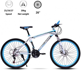 WSJYP Mountain Bike 26 Inch, 21/24/27 Speed with Double Disc Brake, Adult MTB,Hardtail Bicycle with Adjustable Seat, Spoke Wheel,24 speed-Blue