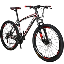 EUROBIKE Mountain Bike X1 Mountain Bike 27.5 Inches Wheels 21 Speed Dual Disc Brakes For men or women Front Suspension for adult (Red Aluminium rims)