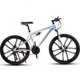 YHRJ Mountain Bike YHRJ Adult Bicycle Off-road Adult Mountain Bike, Outdoor Camping Road Bicycle, MTB High Carbon Steel Frame, 21 / 24 / 26 / 30 Spd, Double Shock Absorption (Color : White blue-21spd, Size : 24inch wheel)